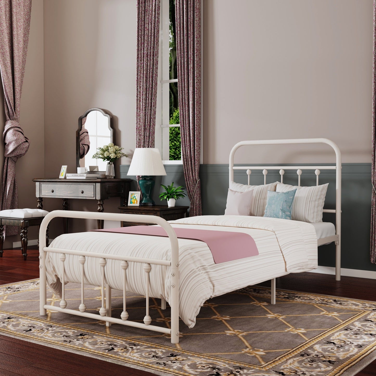 Cadre de lit plateforme en métal vintage simple Alazyhome, montage facile