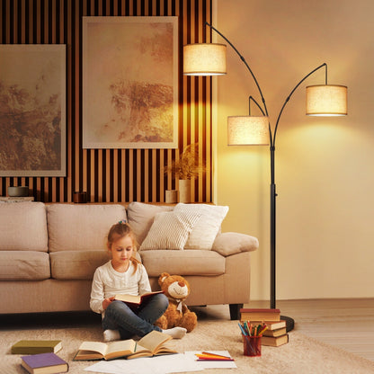 Lampadaire LED Arc à intensité variable, moderne, noir, 3 lampes, haut et arqué