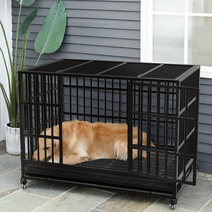Cage pour chien Bossin 48/38 pouces, robuste et indestructible, cage anti-évasion avec roues verrouillables