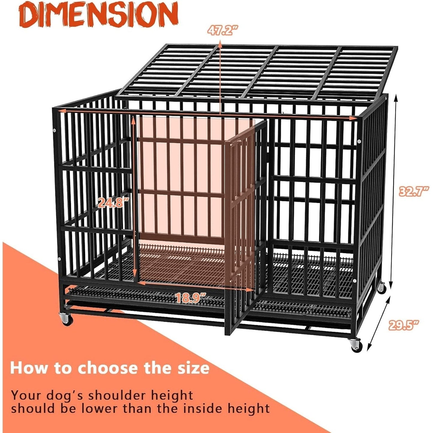 Cage pour chien Bossin 48/38 pouces, robuste et indestructible, cage anti-évasion avec roues verrouillables
