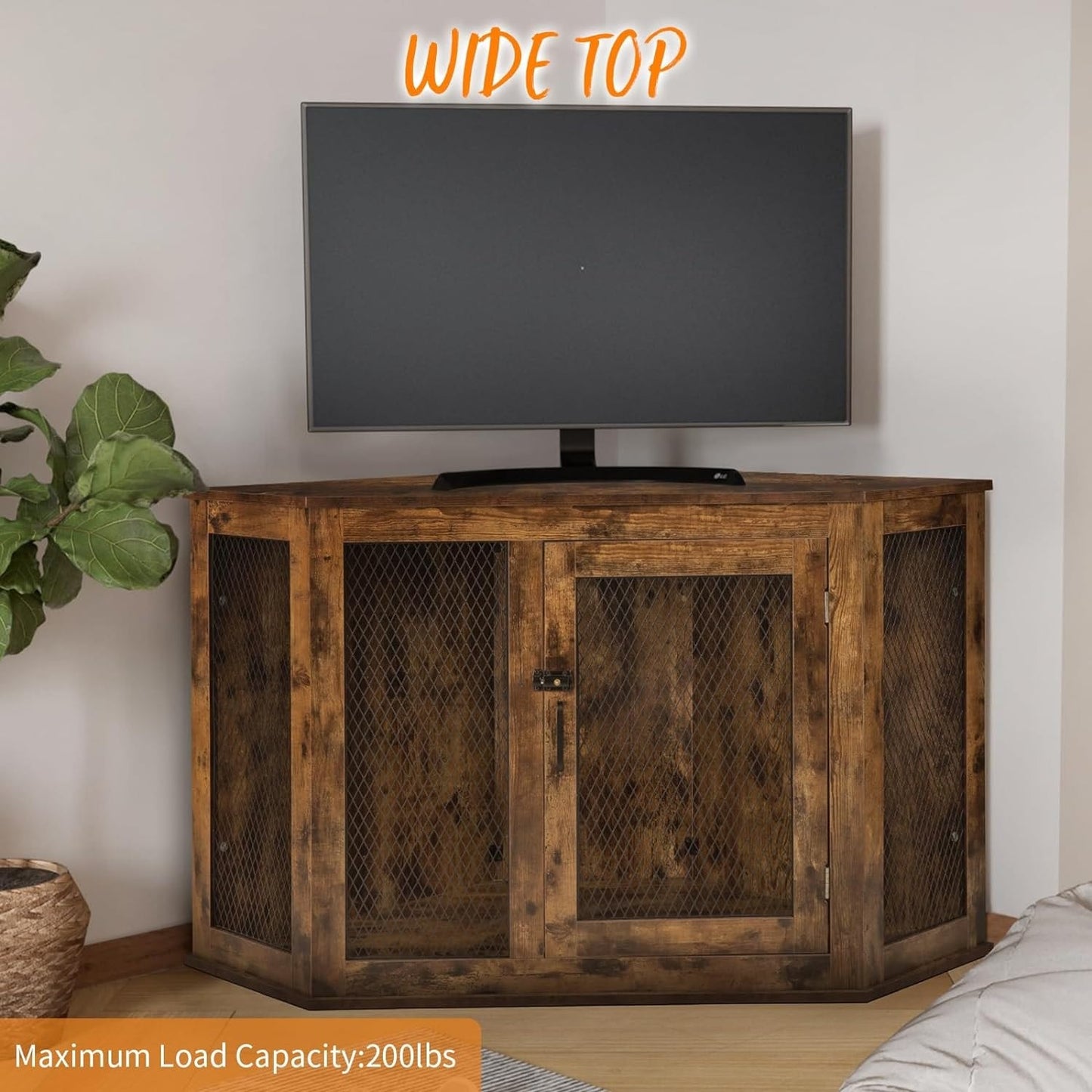 Niche d'angle pour chien Bossin, niche en bois de 44/52 pouces avec filet, niche décorative en bois pour chien, idéale pour l'intérieur