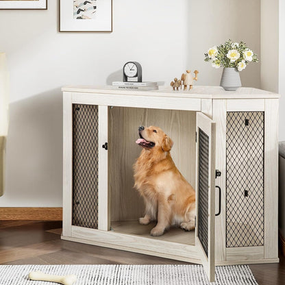 Niche d'angle pour chien Bossin, niche en bois de 44/52 pouces avec filet, niche décorative en bois pour chien, idéale pour l'intérieur