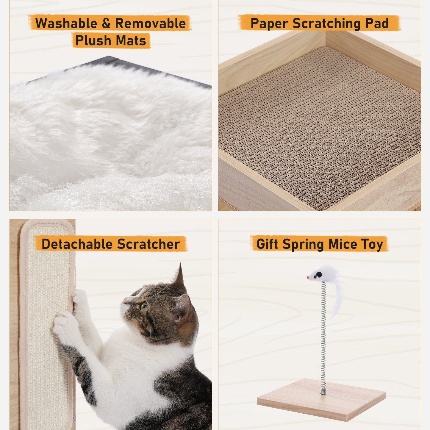 Niche pour chat, lit pour chat, arbre à chat avec griffoir et tapis amovibles
