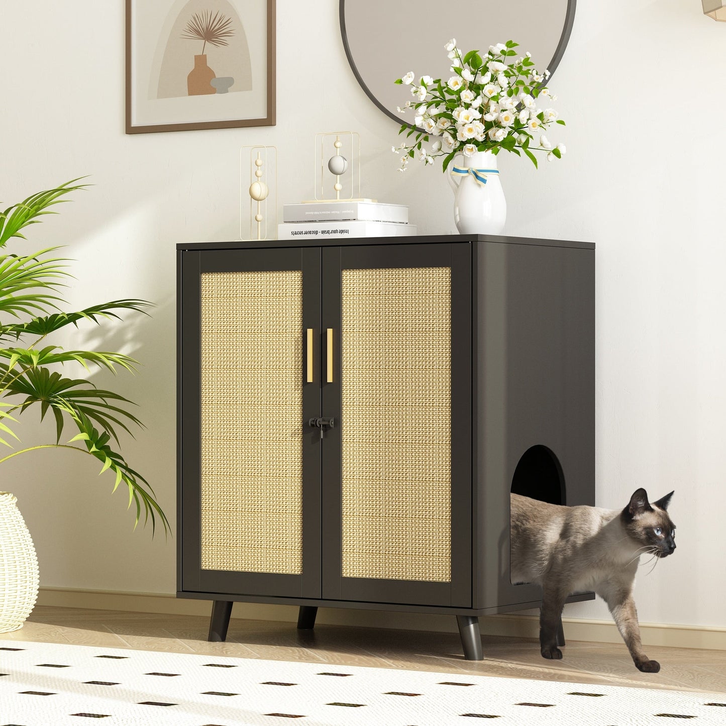 Bac à litière pour chat, maison pour chat, table d'appoint, porte, armoire, bibliothèque
