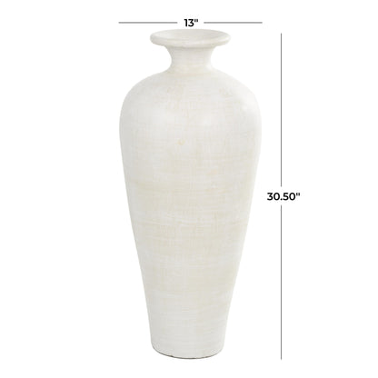 Grand vase décoratif de sol en céramique de forme amphore - Blanc - Roche River Decor