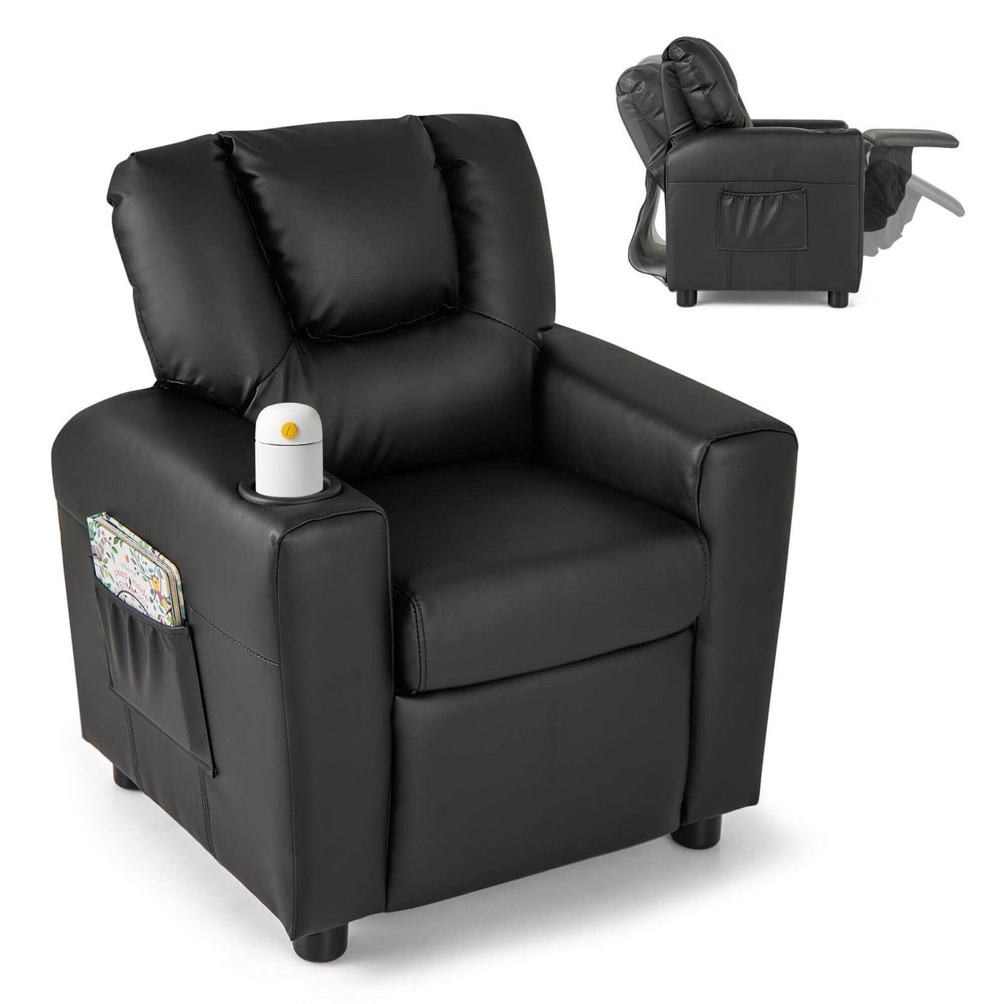 Fauteuil inclinable pour enfants Costway avec porte-gobelet et poche latérale réglable