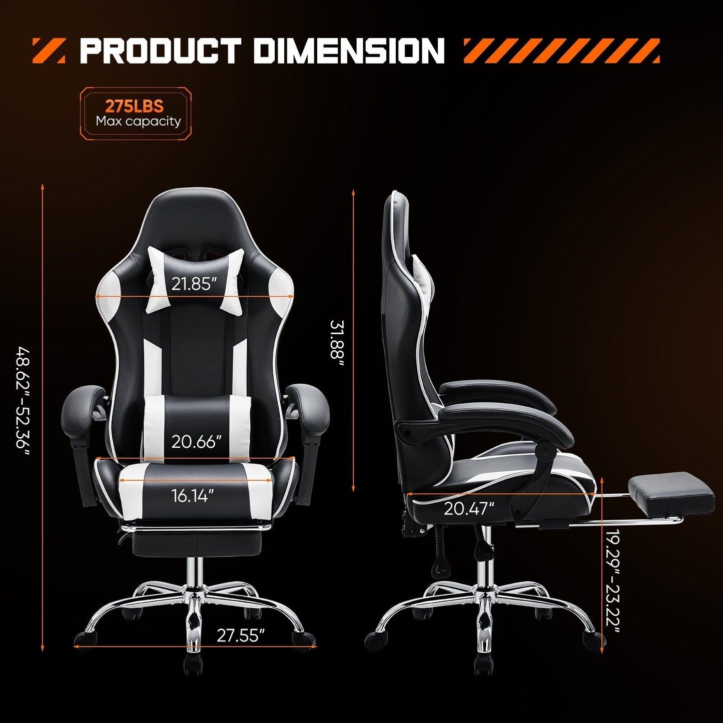 Fauteuil de jeu ergonomique pivotant à 360° en cuir PU avec repose-pieds, appui-tête, support lombaire et hauteur réglable