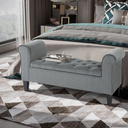 Banc ottoman de rangement capitonné à boutons HOMCOM, banc de lit rembourré avec accoudoirs roulés pour chambre, salon ou couloir