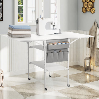 Table de bricolage réglable en hauteur avec étagères de rangement, table de découpe pliante mobile pour la maison, le bureau, la salle de couture et la salle d'artisanat