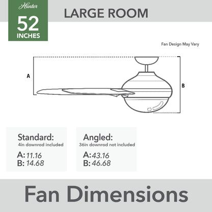 Ventilateur de plafond extérieur Hunter 52 Skyflow avec kit d'éclairage LED, commande murale - Côtier moderne contemporain - WeatherMax - CLASSÉ HUMIDE !