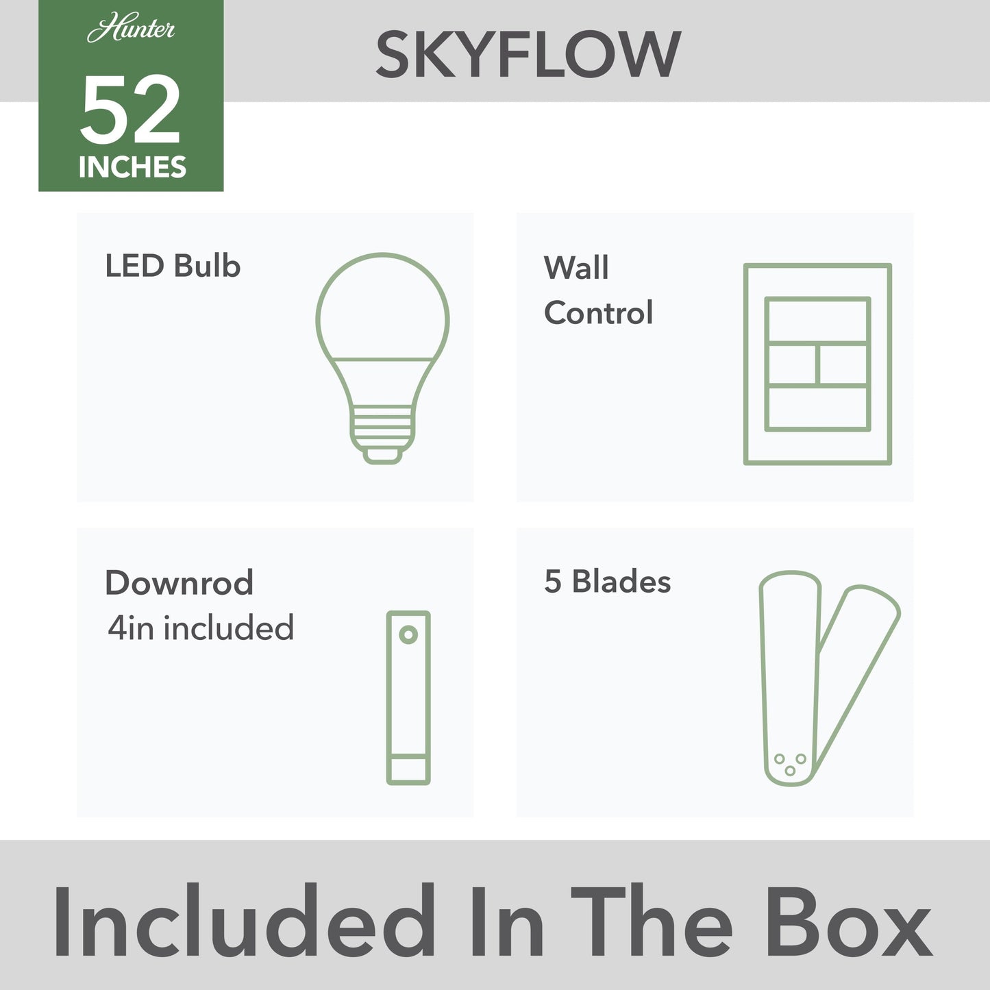 Ventilateur de plafond extérieur Hunter 52 Skyflow avec kit d'éclairage LED, commande murale - Côtier moderne contemporain - WeatherMax - CLASSÉ HUMIDE !