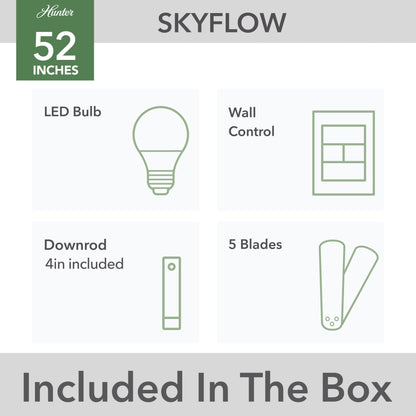 Ventilateur de plafond extérieur Hunter 52 Skyflow avec kit d'éclairage LED, commande murale - Côtier moderne contemporain - WeatherMax - CLASSÉ HUMIDE !