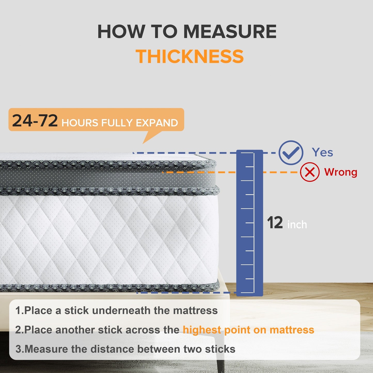 Matelas hybride en mousse à mémoire de forme SweDrea de 12 po de taille moyenne avec CertiPUR-US et Oeko-TEX, avec absorption de charbon de bambou.