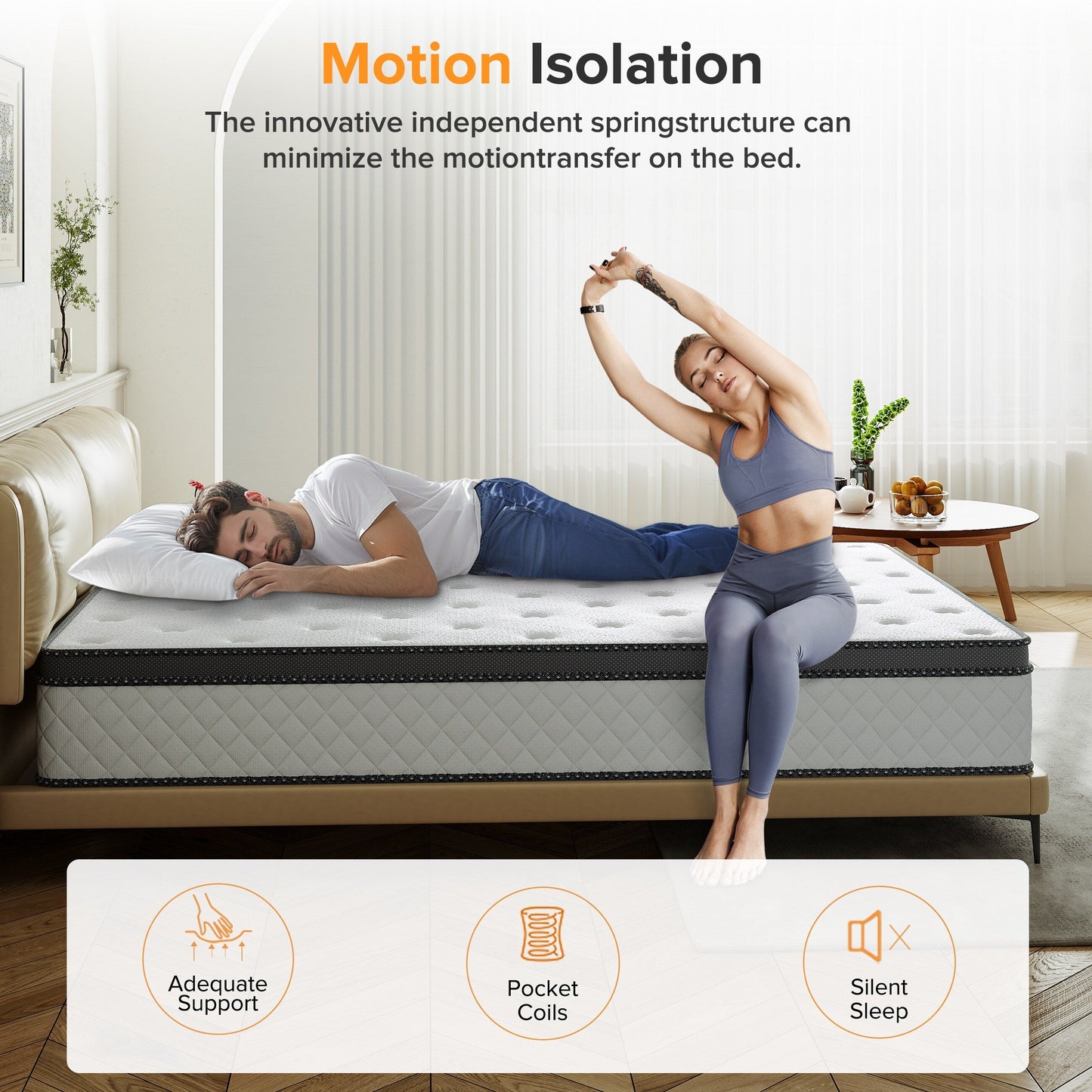 Matelas hybride en mousse à mémoire de forme SweDrea de 12 po de taille moyenne avec CertiPUR-US et Oeko-TEX, avec absorption de charbon de bambou.