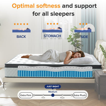 Matelas hybride en mousse à mémoire de forme SweDrea de 12 po de taille moyenne avec CertiPUR-US et Oeko-TEX, avec absorption de charbon de bambou.