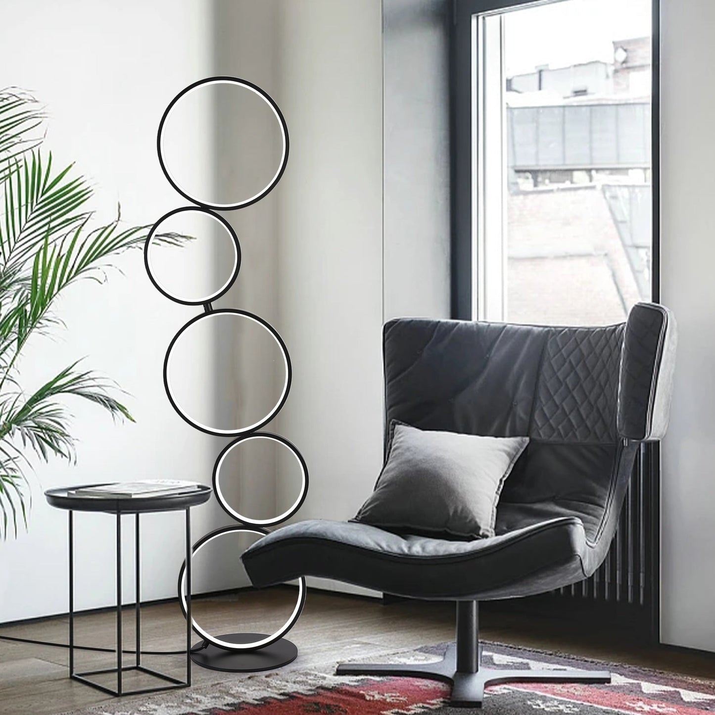 Lampadaire LED moderne à intensité variable, lampe d'angle lumineuse à 3 voies avec 5 anneaux pour salon