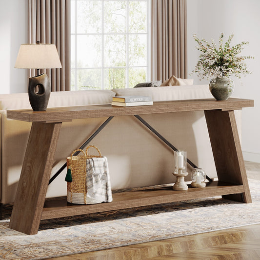 Console de canapé en bois rustique de 70,9 pouces de long avec étagère de rangement