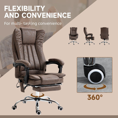 Fauteuil de bureau ergonomique de massage en microfibre, dossier haut, inclinable, chauffant, repose-pieds et télécommande