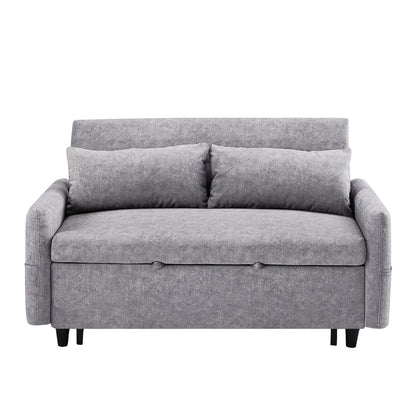 Canapé-lit 2 places moderne en microfibre avec dossier réglable, poches de rangement, 2 oreillers moelleux et ports USB.