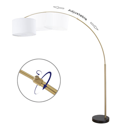 Lampadaire arqué réglable en acier Q-Max 81 avec abat-jour extra large et base en marbre