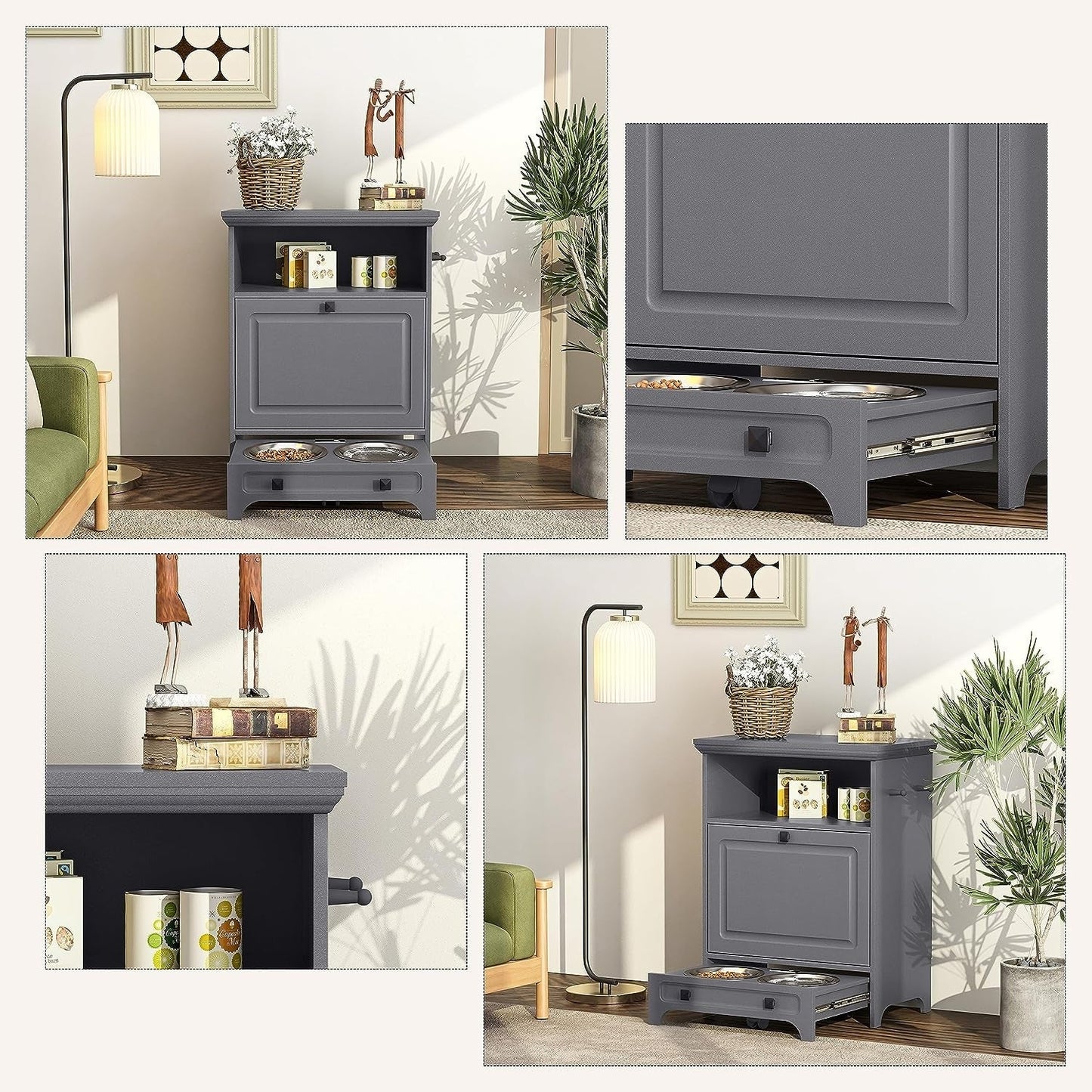 Station d'alimentation pour chiens Roomfitters avec 2 gamelles surélevées et armoire d'alimentation inclinable pour animaux de compagnie