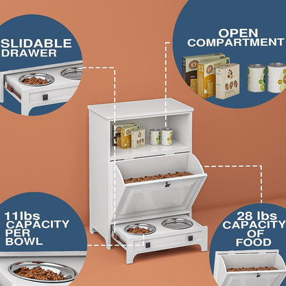 Station d'alimentation pour chiens Roomfitters avec 2 gamelles surélevées et armoire d'alimentation inclinable pour animaux de compagnie