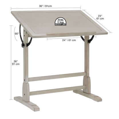 Table à dessin vintage en bois de 36 pouces avec plateau réglable en angle pour le dessin