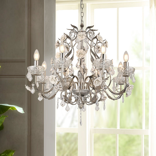 Magnifique et élégant lustre décoratif vintage en cristal rose Palace